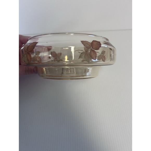 Glass Bowl For Hurricane Lamp Amber With Leaves - Picture 3 of 6